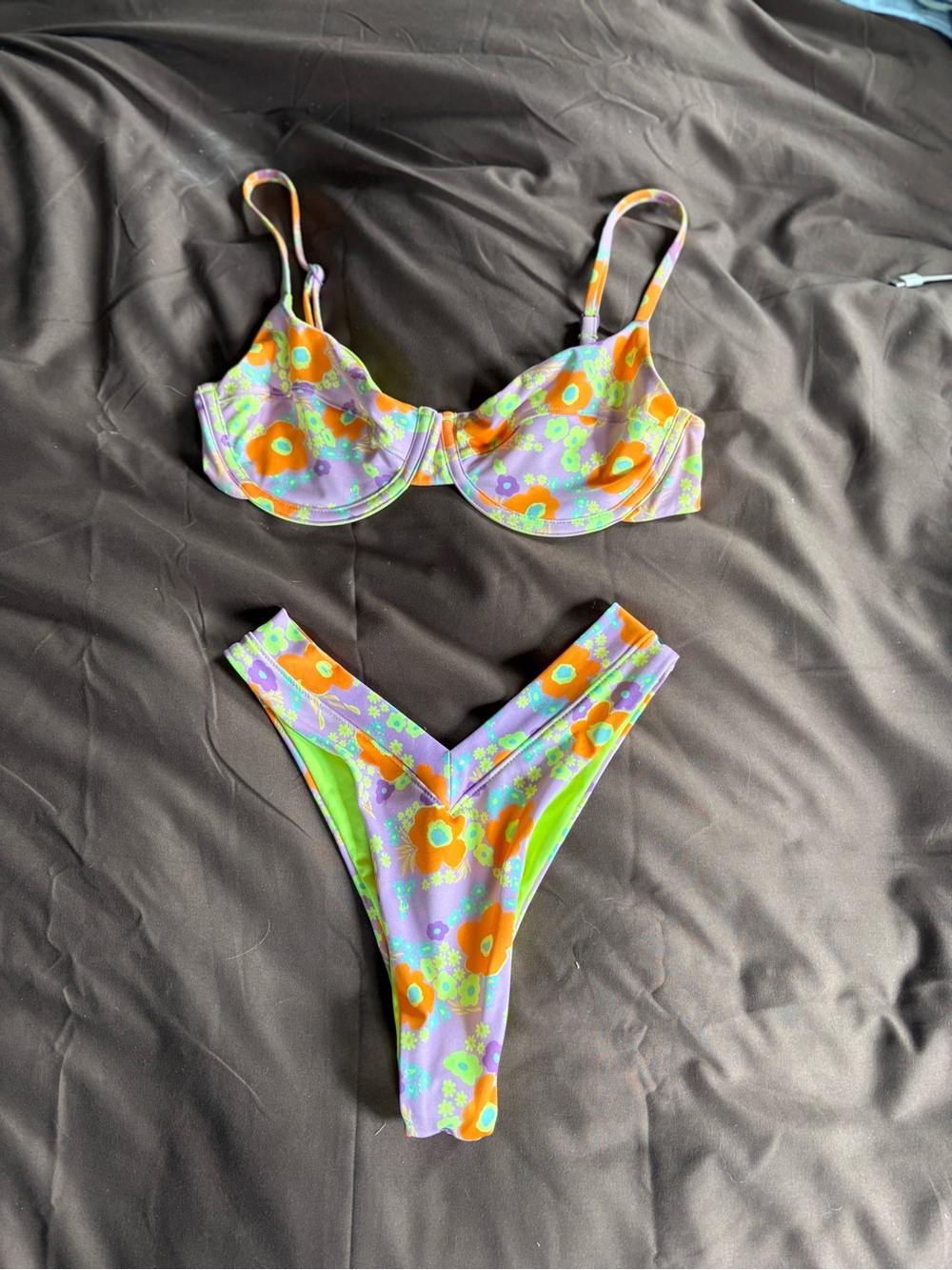 One One Swim Bikini Set - S- Lavender, Orange & Neon Green - Picture 2 of 4